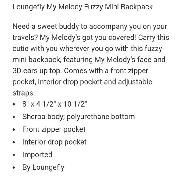 Loungefly My Melody Cosplay Fuzzy Figural Mini Backpack - Picture 5 of 10
